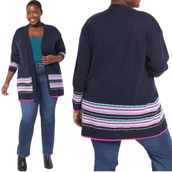 Lane Bryant Sweaters - Lane Bryant Cardigan Sweater Open Front Fair Isle
Knit Navy Blue Womens 22/24